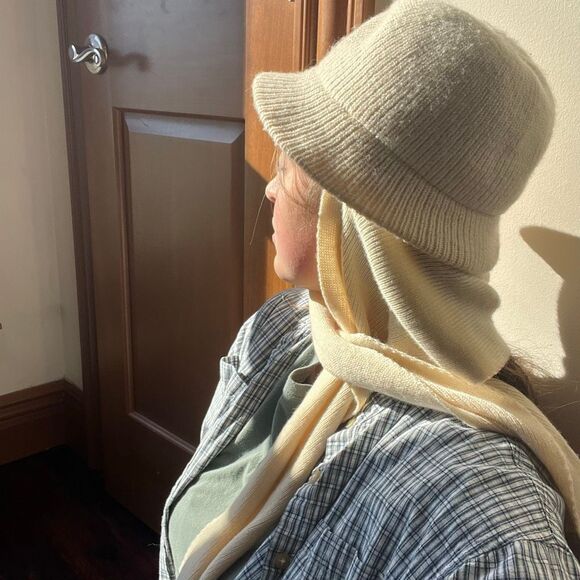 Vintage 70s Eddie Bauer Wool Balaclava Scarf Hat Combo Ivory Ski hat - Picture 10 of 10